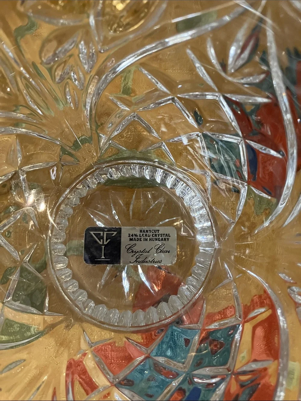 Clear Cut Glass Decorative Bowl with Gold Accents